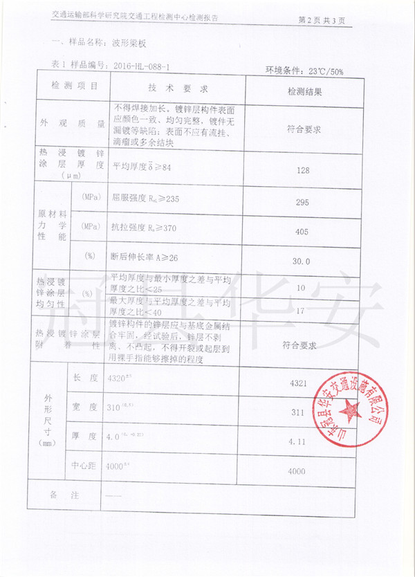 镀锌波形护栏检测报告
