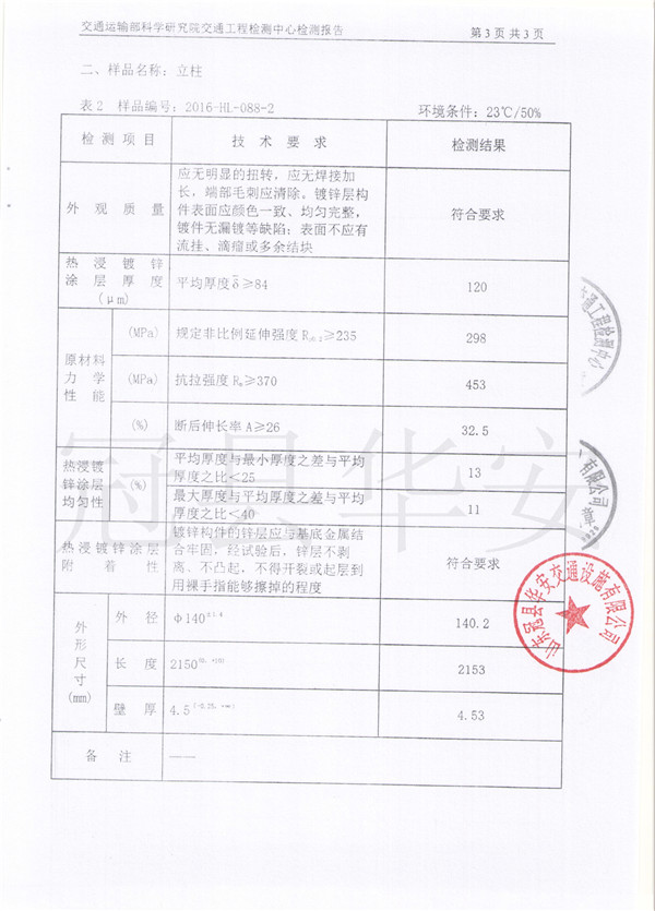 镀锌波形护栏检测报告