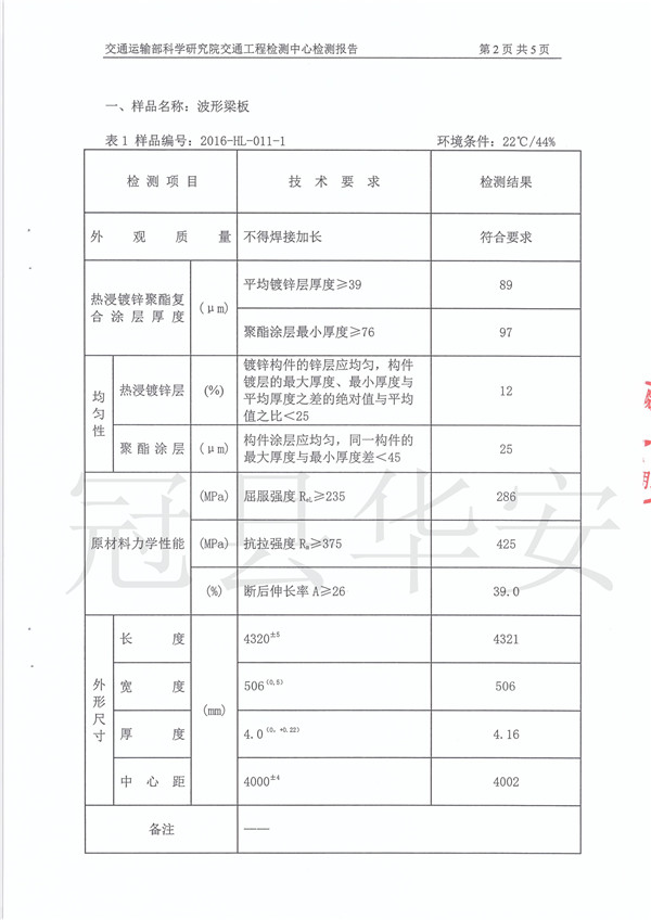 三波喷塑波形护栏板检测报告